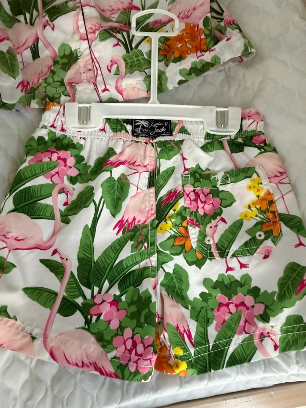 Janie and Jack Kids Flamingo Print Matching Set - Pink & Green Size 4
